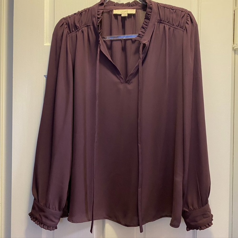 LOFT Flowy Longsleeve Blouse in Egglplant Purple